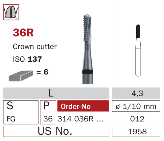 Fraise carbure de tungstène coupe couronne 036R