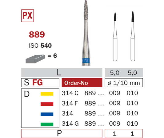 Fraise diamantée mandrin standard turbine 889