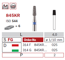 Fraise diamantée mandrin standard DiaSwiss 314G845KR.025