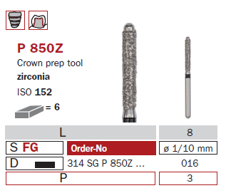 Fraise diamantée spéciale DiaSwiss 314SGP850Z.016