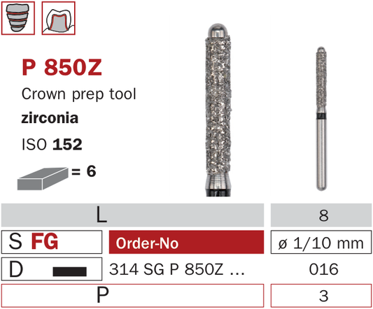 Fraise diamantée spéciale pointe guide P850Z