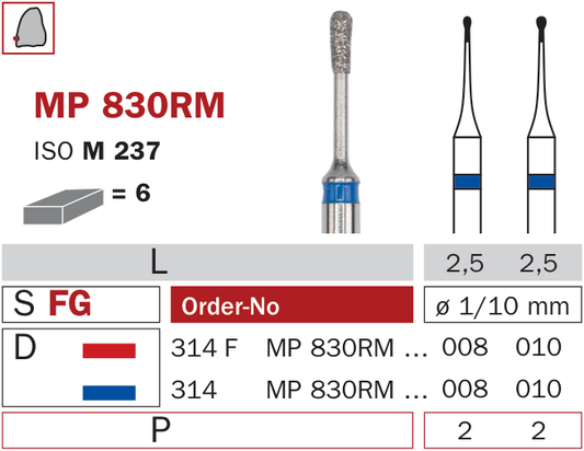 Fraise diamantée spéciale microprep MP830RM