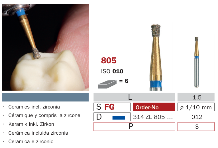 Fraise diamantée pour Zircon 805