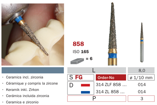 Fraise diamantée pour Zircon 858