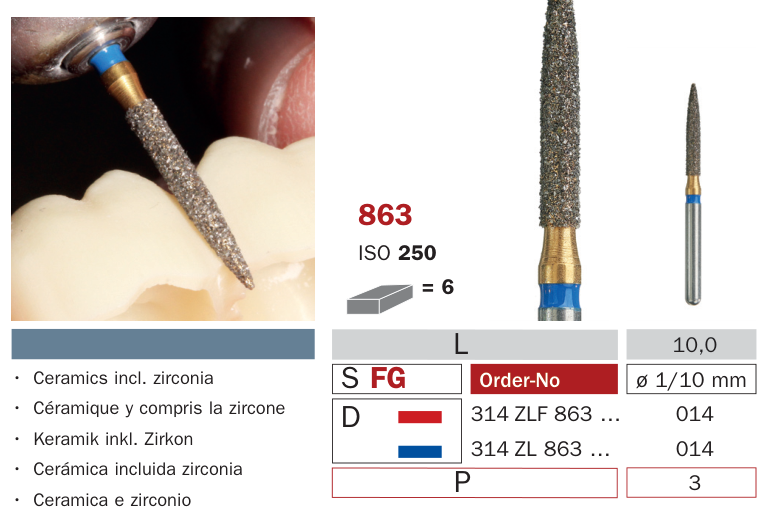 Fraise diamantée pour Zircon 863