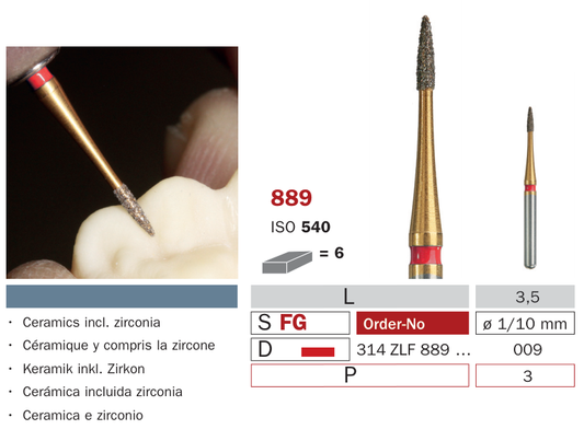 Fraise diamantée pour Zircon 889