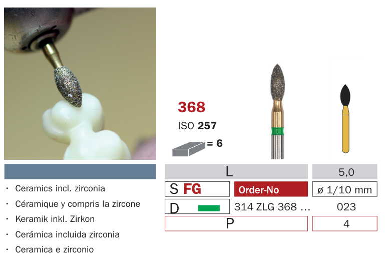 Fraise diamantée pour Zircon 368
