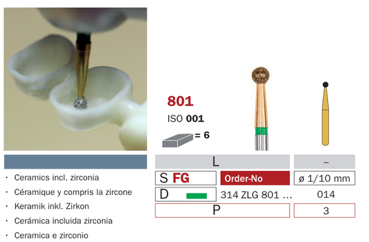 Fraise diamantée pour Zircon 801