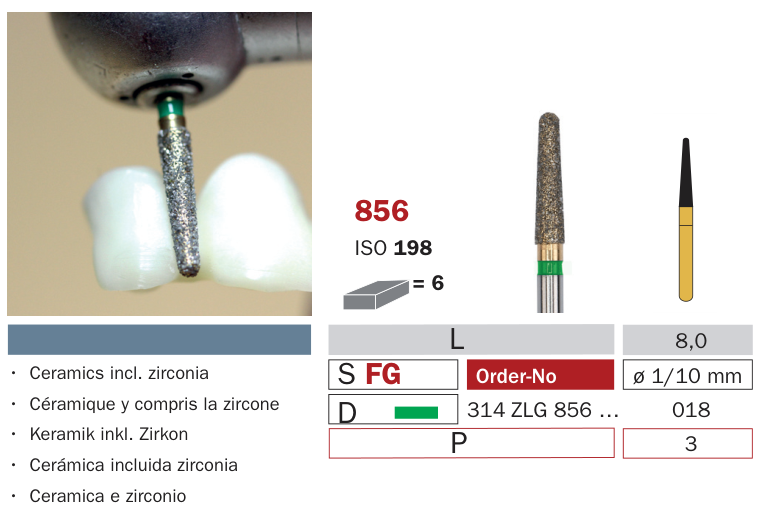 Fraise diamantée pour Zircon 856