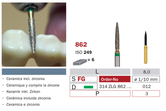 Fraise diamantée pour Zircon 862