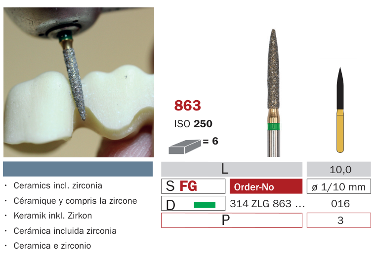 Fraise diamantée pour Zircon 863